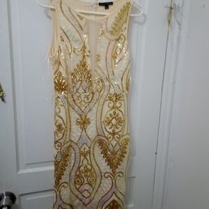 Haute Monde Gold and Cream Sequin Midi Dress